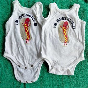 Twin onesies: Hot Dog, I'm irresistible